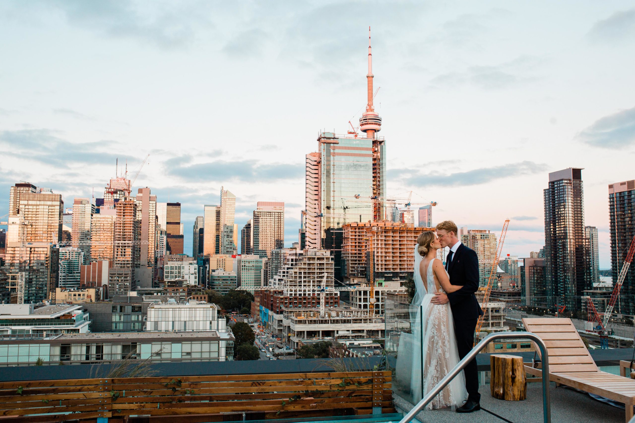 Rooftop Wedding Venue Couple Kissing