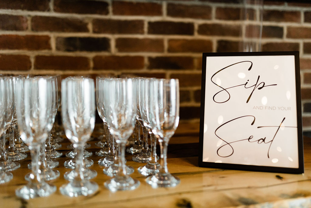 Champagne glasses at the Eglinton West Gallery wedding