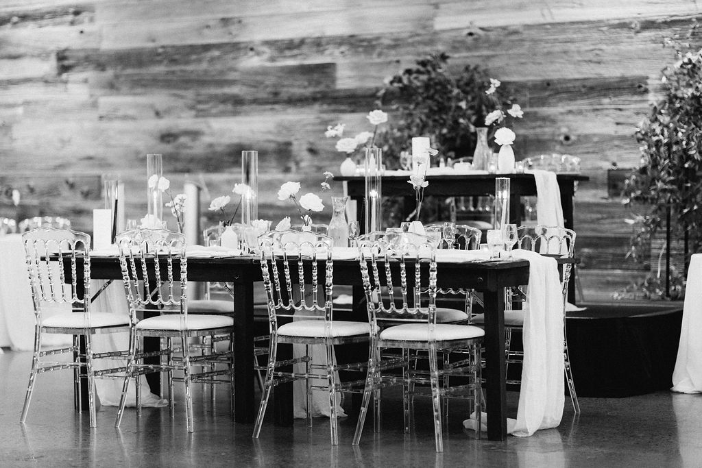Dining tables at Eglinton West Gallery wedding