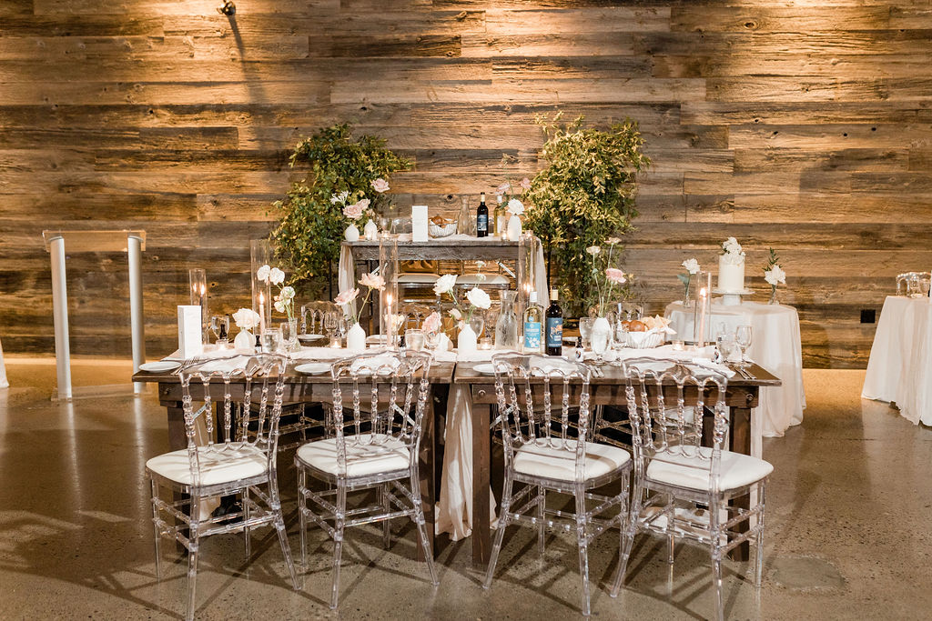 Dining tables at Eglinton West Gallery wedding