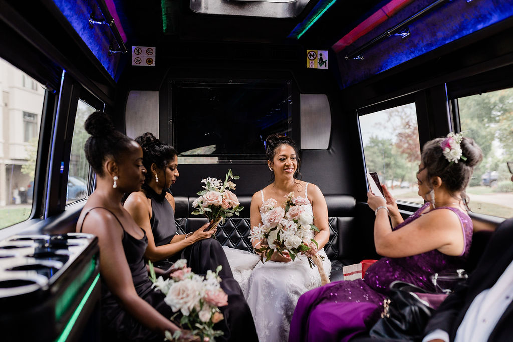 Eglinton West Gallery bridal party in a limousine